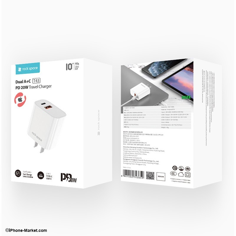 Rock T43 Dual Port PD 20W Travel Charger