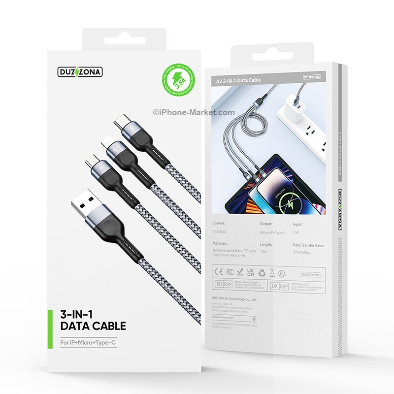 DUZZONA A3 3-in-1 Cable Lightning USB C Micro