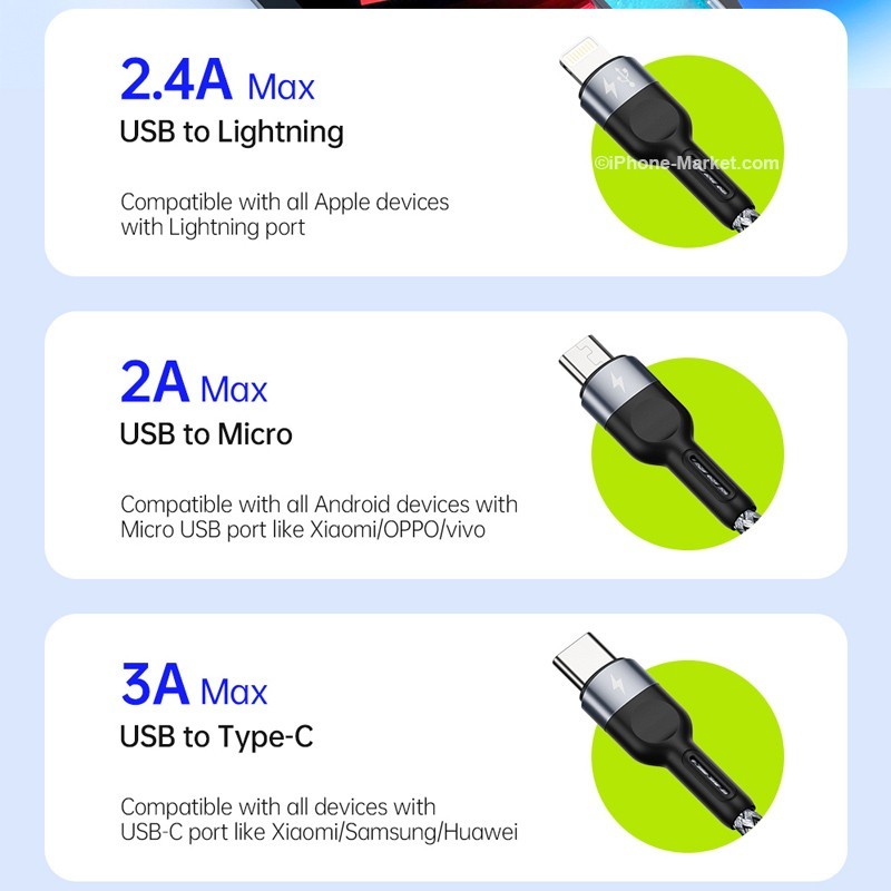 DUZZONA A3 3-in-1 Cable Lightning USB C Micro