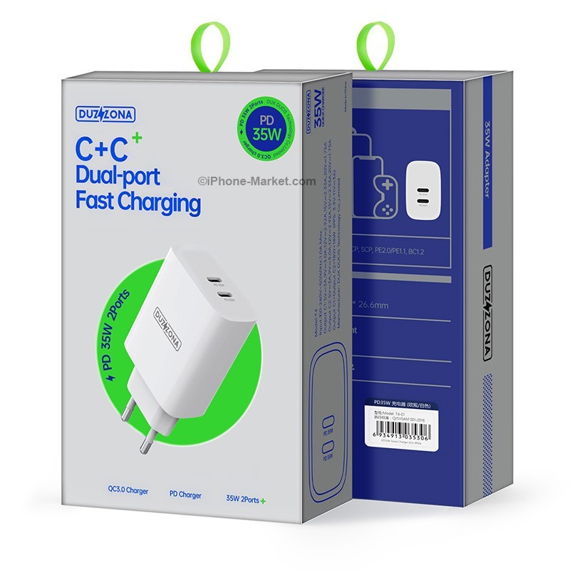 DUZZONA T4 PD 35W Wall Charger Dual USB-C Ports