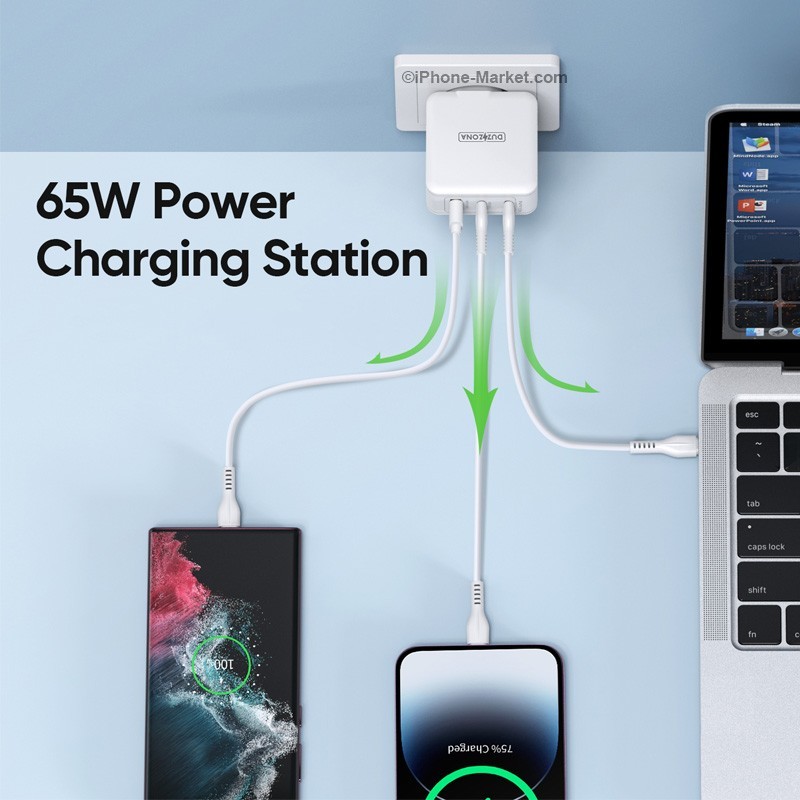 DUZZONA T9 3Port PD 65W GaN Fast Charger