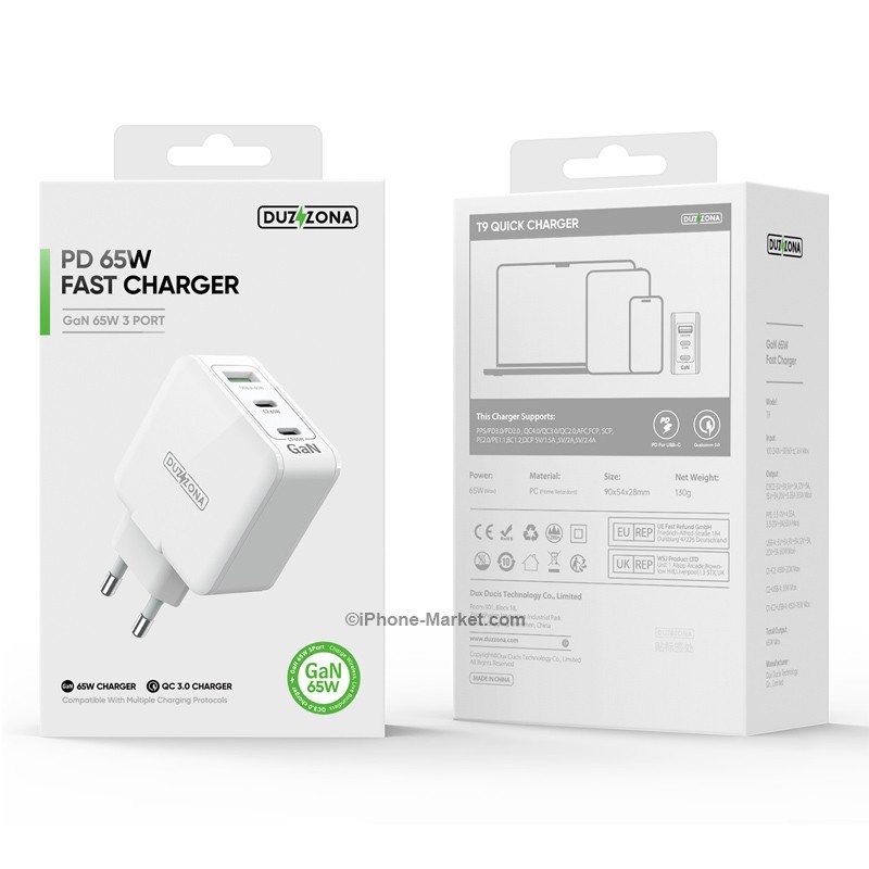 DUZZONA T9 3Port PD 65W GaN Fast Charger